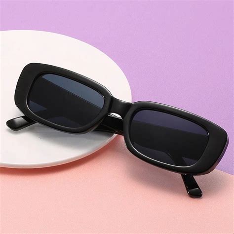 Black Rectangular Oval Thin Sunglasses Etsy