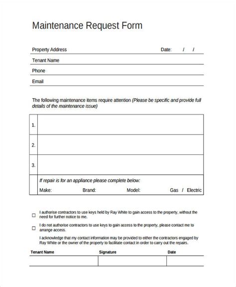 maintenance request forms   ms word