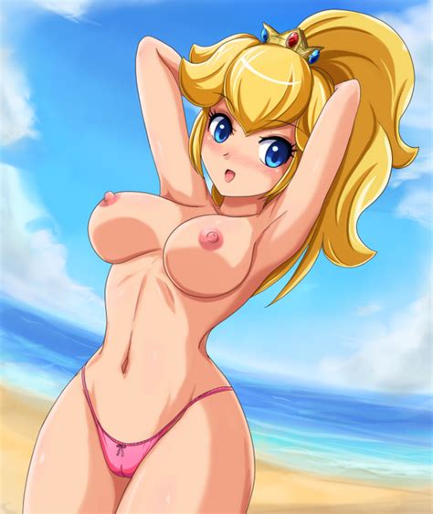 princess peach naked sexy nude topless nipples tits panties beach alt