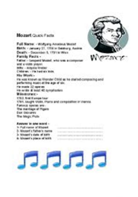english worksheets mozart  great composer