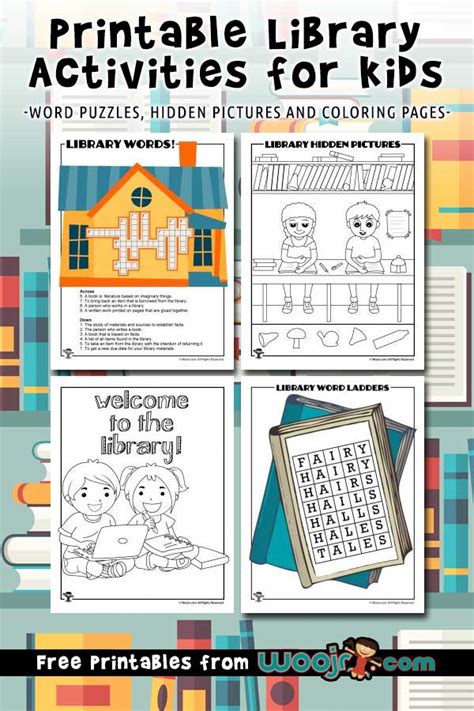 printable library activities coloring pages word puzzles hidden