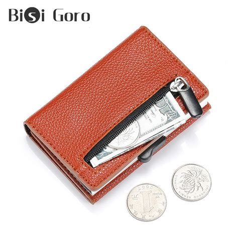 bisi goro anti rfid card holder coin purse men women change purse leather money bag slim small