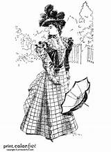 Vintage Dress Victorian Coloring Pages Woman Fashion Printables Dresses Color Women Ladies Lady Print Era Adult Printable Colouring Printcolorfun Adults sketch template