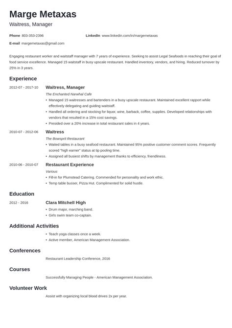 sample resume   write  restaurant resume resume  www