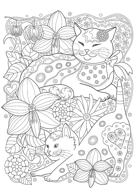 cats  flowers coloring pages