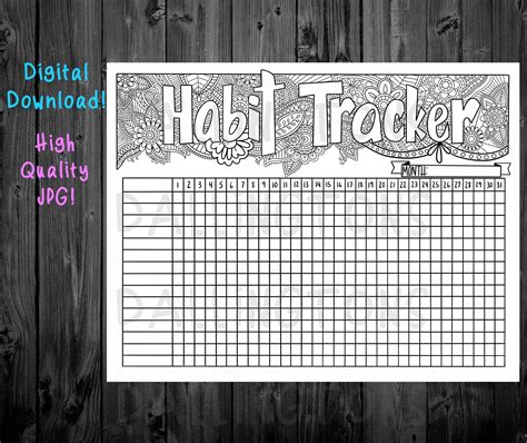 monthly habit tracker coloring tracker coloring planner etsy