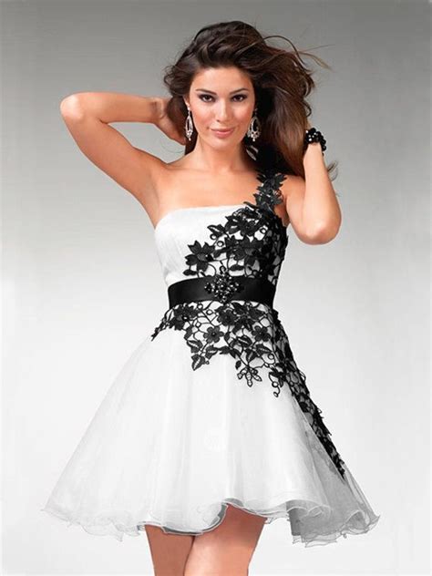 White And Black Lace Short Mini Dress Hot Sex Prom Dress