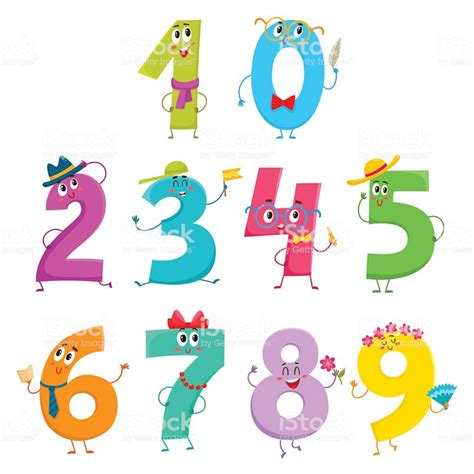 set  cute  funny colorful number characters cartoon vector vetores ilustracoes funny