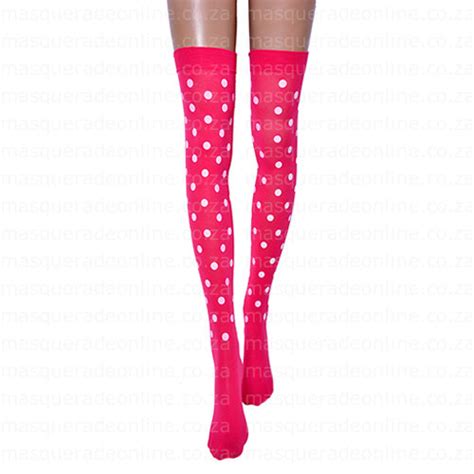 Pink And White Polka Dot Thigh High Stockings Masquerade Costume Hire