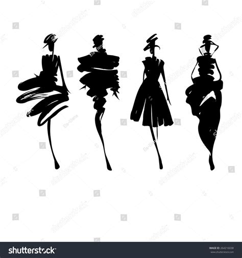 fashion models silhouettes sketch hand drawn stock vector 264216038 shutterstock