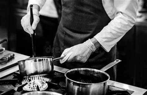chef cooking   kitchen chef  work black white stock image image  cuisine lunch
