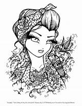 Coloring Pages Tattoo Girl Boho Darlings Hannah Lynn Girls Book Body Gypsy Adult Rockabilly Printable Books Inky Beautiful Style Star sketch template