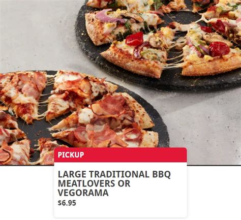 deal dominos  large bbq meatlovers  vegorama pizza pickup  dominos app