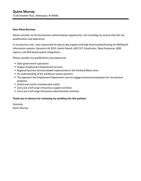 business administration cover letter velvet jobs