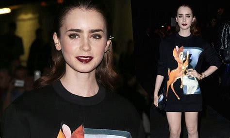 lily collins shows off her slim figure as she wears givenchy s lusted after bambi sweatshirt as