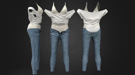 3d model rolled down jeans with panties under outfit