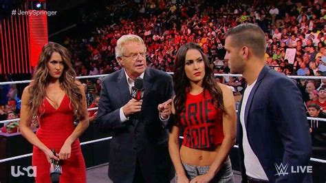 jerry springer takes to wrestling ring to mediate between the feuding bella twins on us show wwe