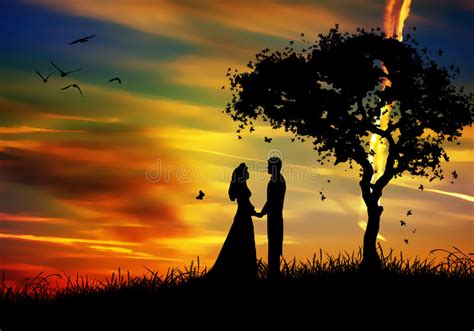 Love Couple In The Nature Spring Beauty Stock Illustration