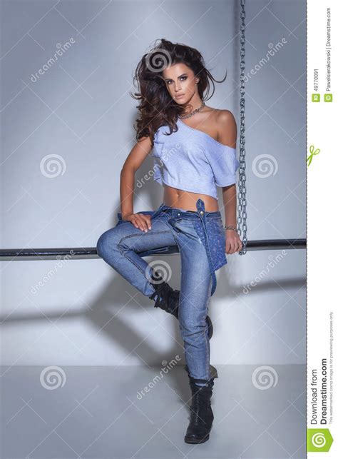 fashionable brunette woman posing stock image image of sensual nice 49770091