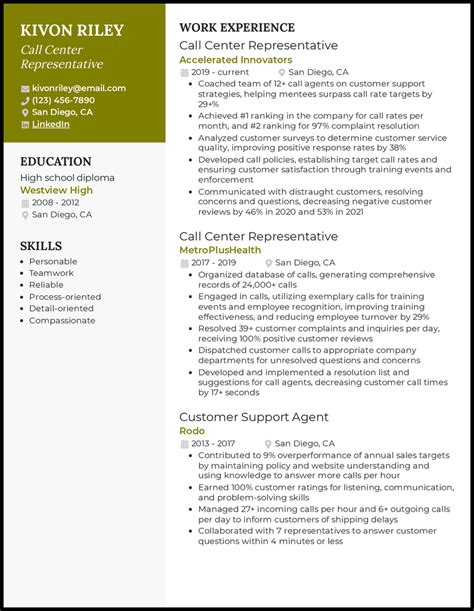 call center representative resume examples