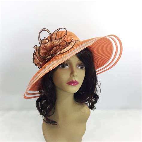 chic ladies orange ribbon tea party hat summer hat dress  hat