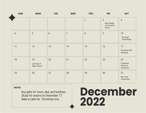 november december  calendar