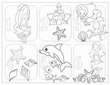 Coloring Number Pages Mermaids Shells Six Theme Animals Sea sketch template