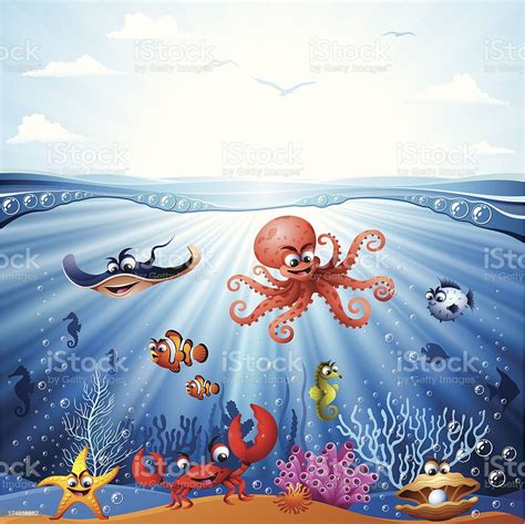 Animated Underwater Scene With Sea Life Stock Illustration Download