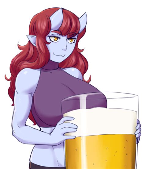 Cat Face Oni Girl With Giant Glass Of Beer Monster Girls