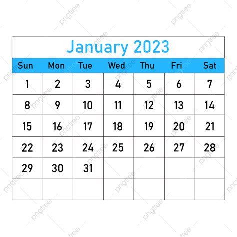 2023년 1월 캘린더 블루 2023 일력 달력 2023 Png 일러스트 및 벡터 에 대한 무료 다운로드 Pngtree