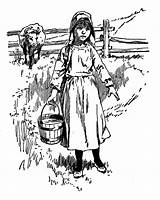 Milkmaid Girl Vintage Digital Illustrations Clip Stock Illustration Farm sketch template
