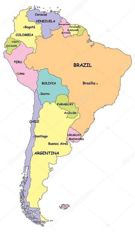 mapa politico de sudamerica vector de stock de cdelpieroo