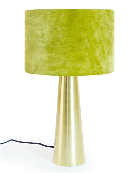 Brass Column Table Lamp With Olive Green Velvet Shade