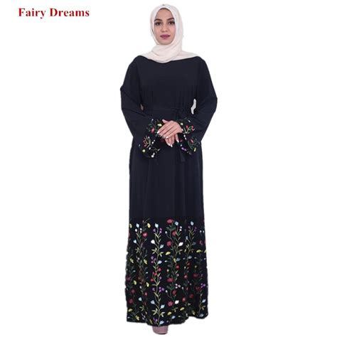black abayas for women islamic clothing hijab flowers embroidery muslim