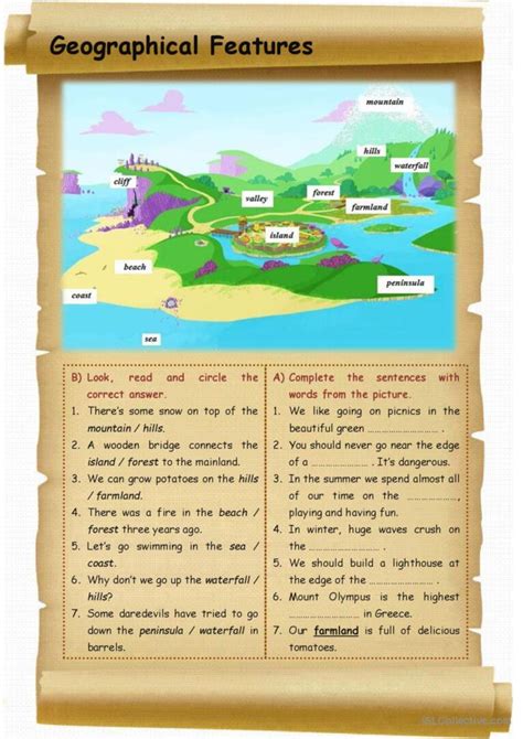 geographical features english esl worksheets