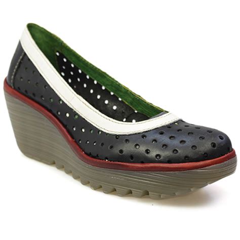 fly london yedi women black perforated leather wedge shoes ebay