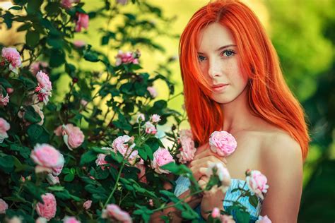 women model redhead flowers hd wallpapers desktop and