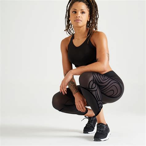 legging  fitness cardio training femme noir  domyos  decathlon