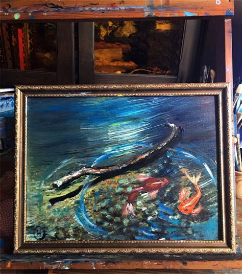 fishes painting original painting landscape pond art canvas etsy