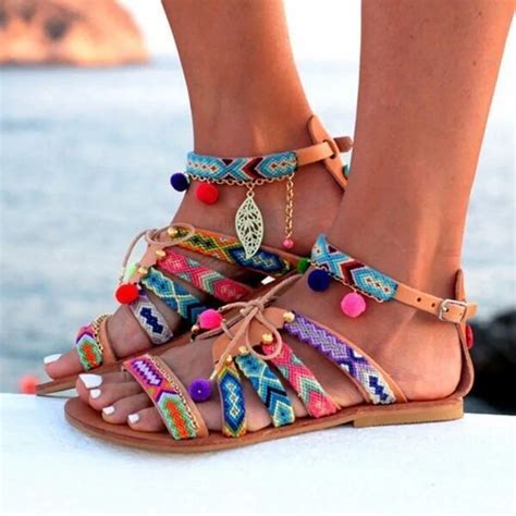 youyedian ladies summer sandals  beach women bohemia sandals gladiator leather sandals flats