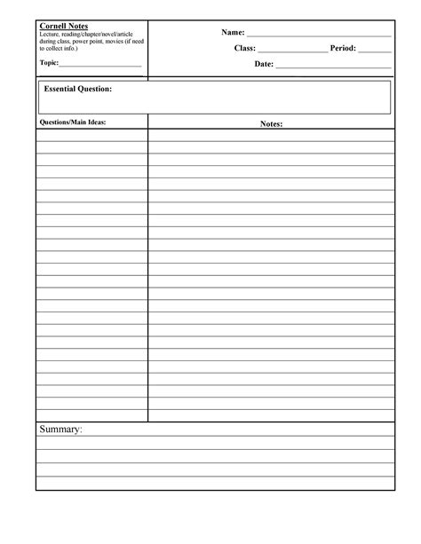 cornell notes templates examples word  templatelab
