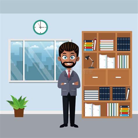 businessman cartoon  office stock vector illustration  interior