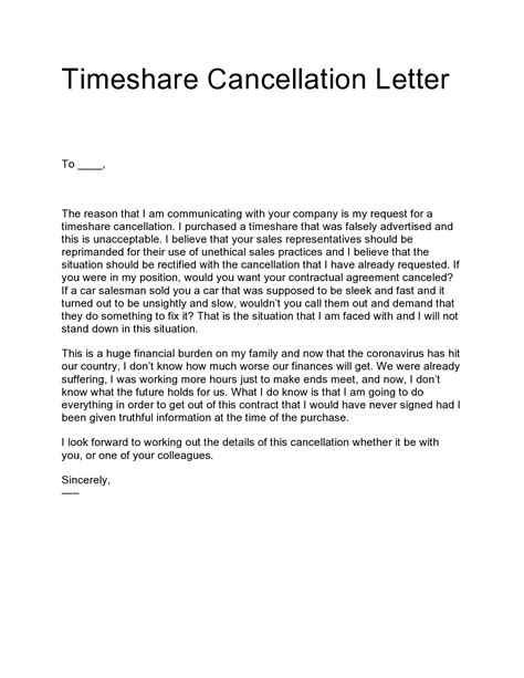 sample  timeshare cancellation letter