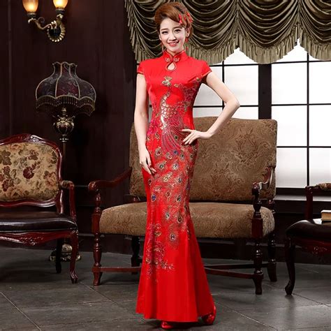 Chinese Traditional Wedding Dress Cheongsam Sexy Qipao Long Red