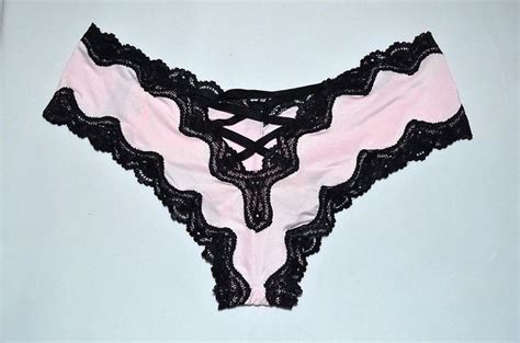 victoria s secret pink black lace cheeky panty medium m new vs lace up