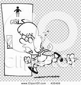 Rushing Bathroom Illustration Line Little Girl Rf Royalty Clipart Toonaday Clip sketch template