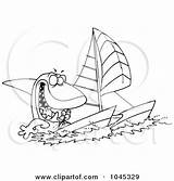 Catamaran Sailing Outline Shark Cartoon Clip Toonaday Royalty Illustration Rf Sticker Meme Funny Line sketch template