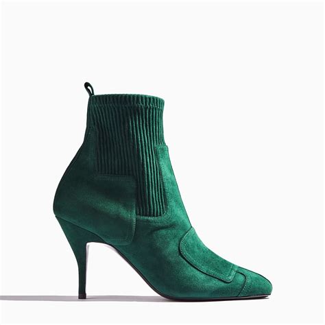 emerald green suede boots quilted suede yokes stretch part ankle   top green suede coated