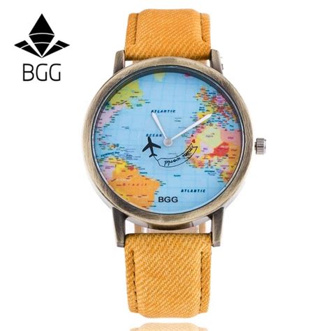 buy bgg fashion dress  women men world map leather casual quartz watches