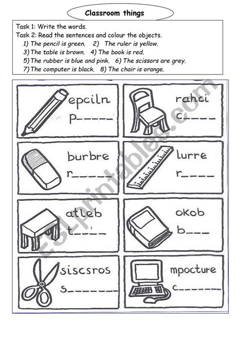 classroom objects coloring esl worksheet  yasinka